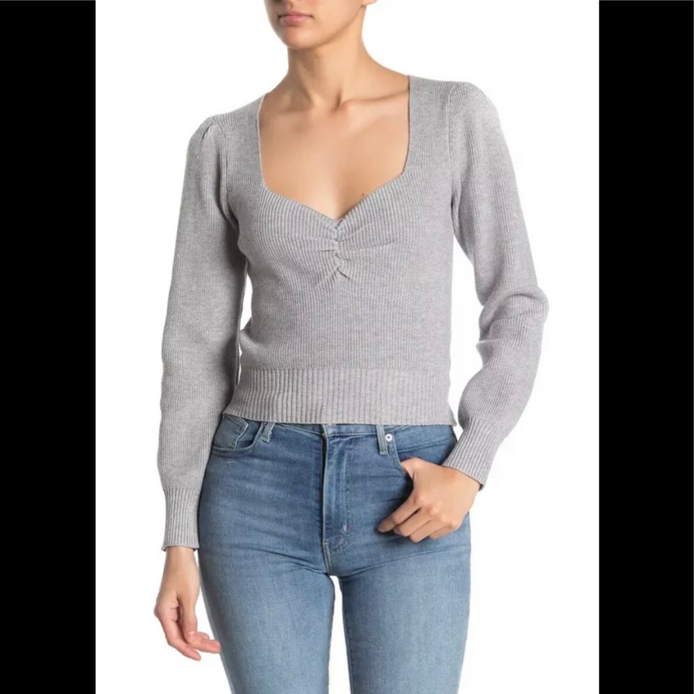 🍂 ASTR The Label NWT Heather Grey Sweetheart Neckline Long Sleeves Sweater XL
